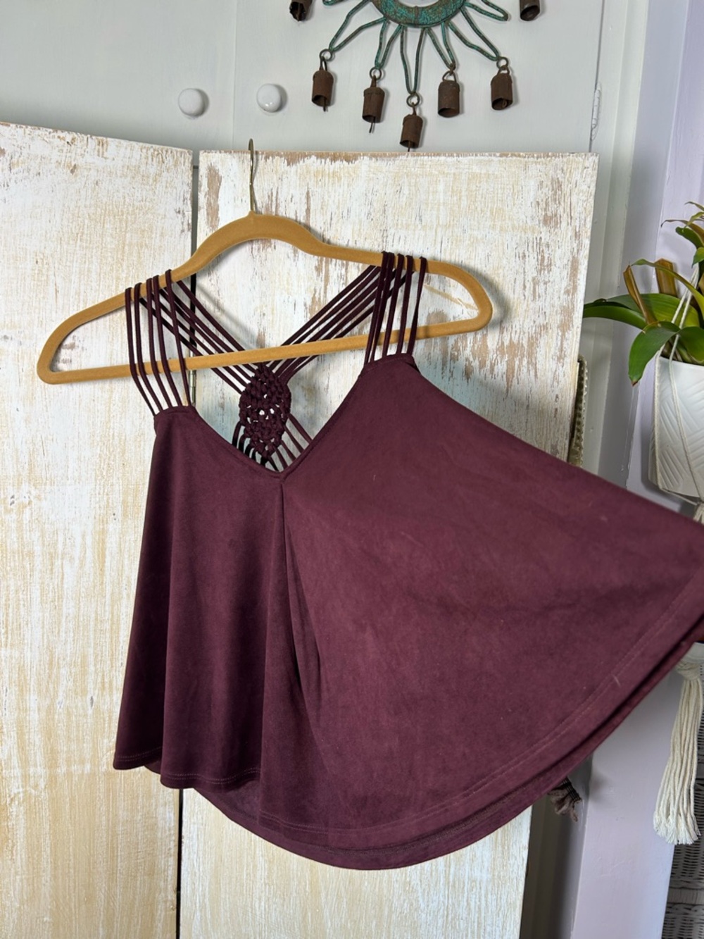 La Hearts Burgundy Macramé Strappy Flowy Camisole